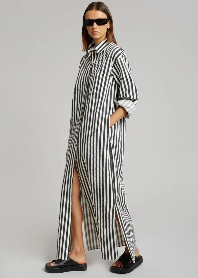 The Frankie Shop Cala Shirt Dress 8211 Black Stripe Women Dresses