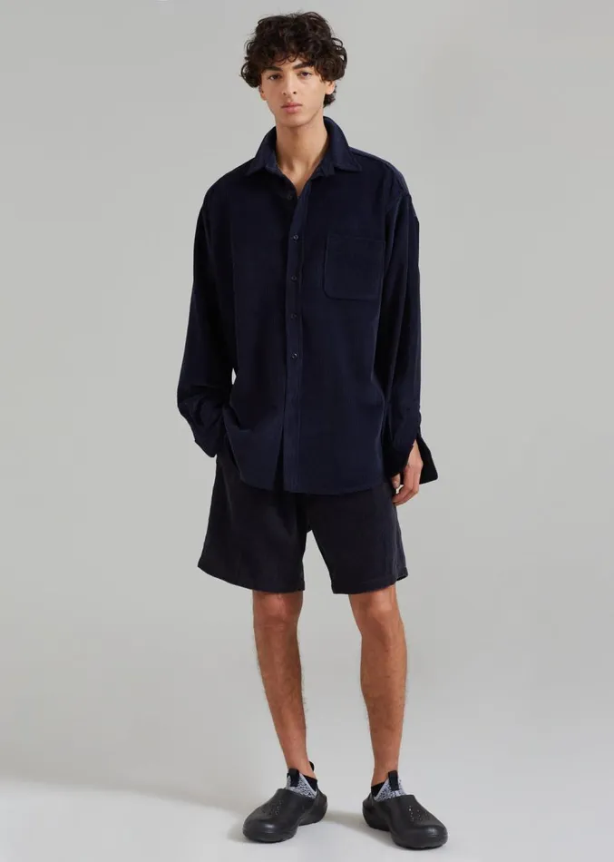 The Frankie Shop Camden Corduroy Shirt 8211 Navy Men Tops