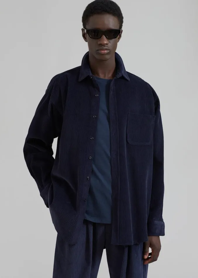 The Frankie Shop Camden Corduroy Shirt 8211 Navy Men Tops