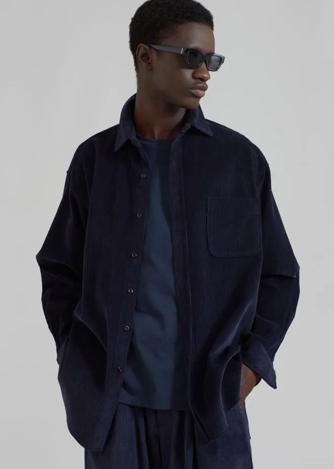 The Frankie Shop Camden Corduroy Shirt 8211 Navy Men Tops