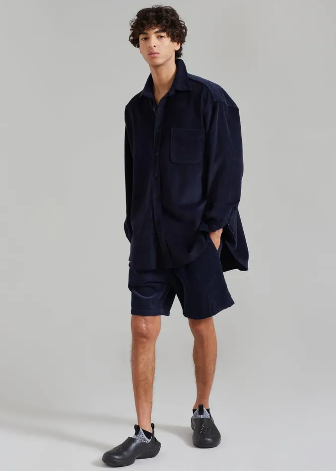 The Frankie Shop Camden Corduroy Shirt 8211 Navy Men Tops