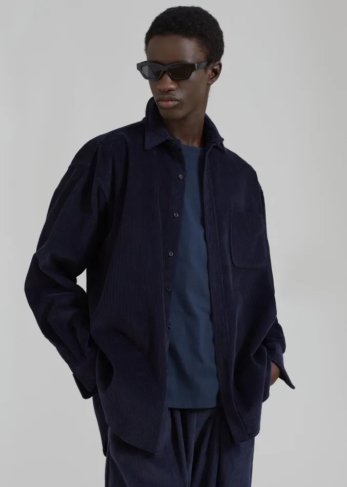The Frankie Shop Camden Corduroy Shirt 8211 Navy Men Tops