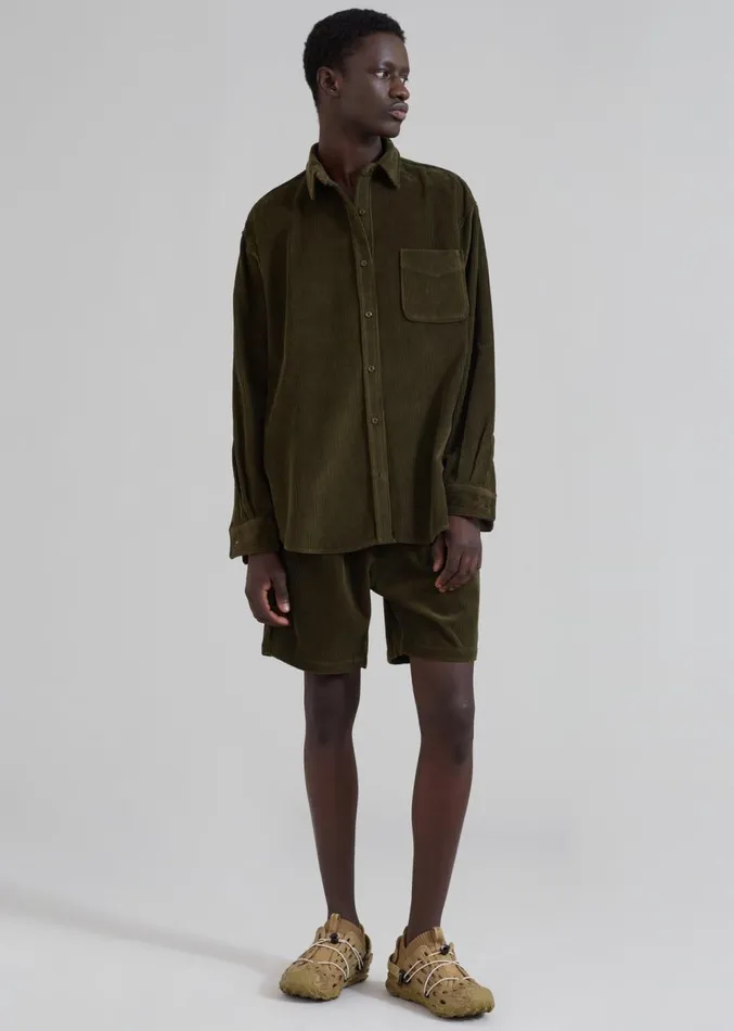 The Frankie Shop Camden Corduroy Shorts 8211 Olive Men Clothing