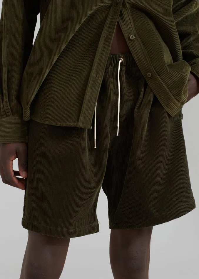 The Frankie Shop Camden Corduroy Shorts 8211 Olive Men Clothing