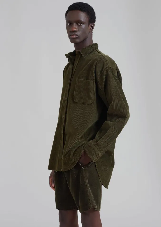 The Frankie Shop Camden Corduroy Shorts 8211 Olive Men Clothing