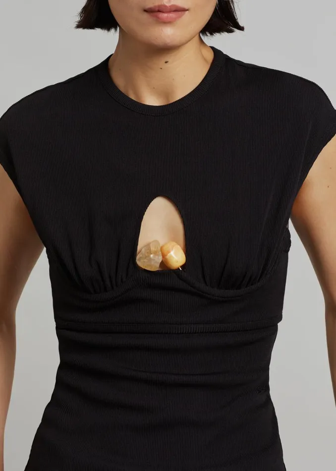 The Frankie Shop Christopher Esber Underbust Quartz Ribbed Tank 8211 BlackYellow Stones Women Tops