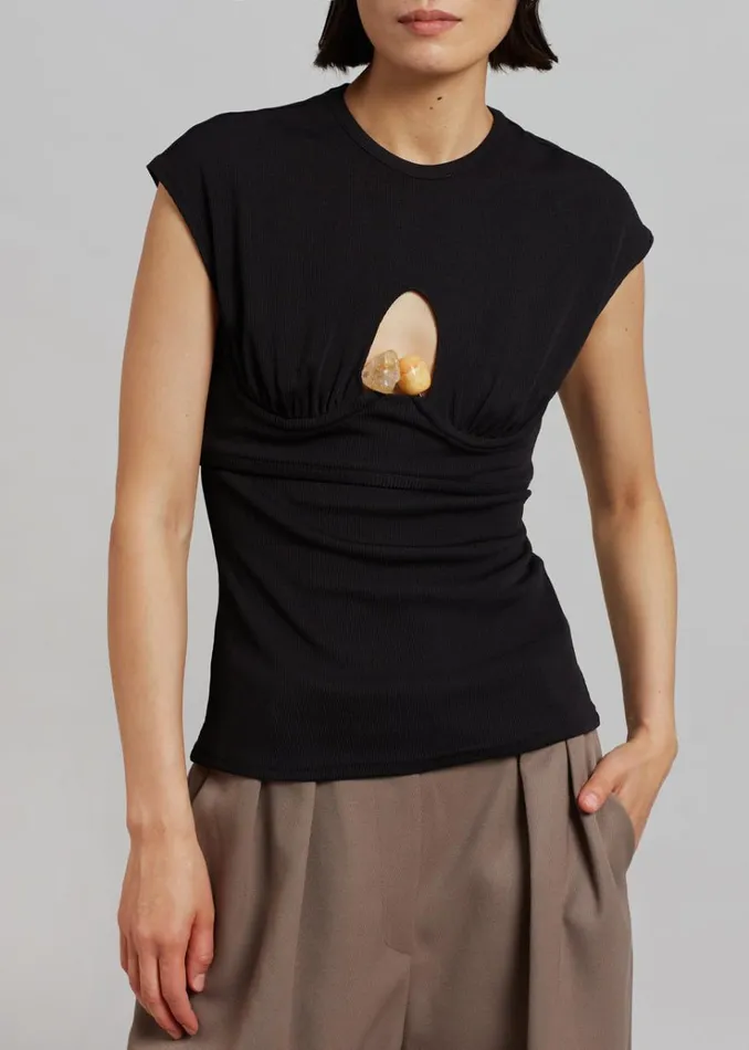 The Frankie Shop Christopher Esber Underbust Quartz Ribbed Tank 8211 BlackYellow Stones Women Tops