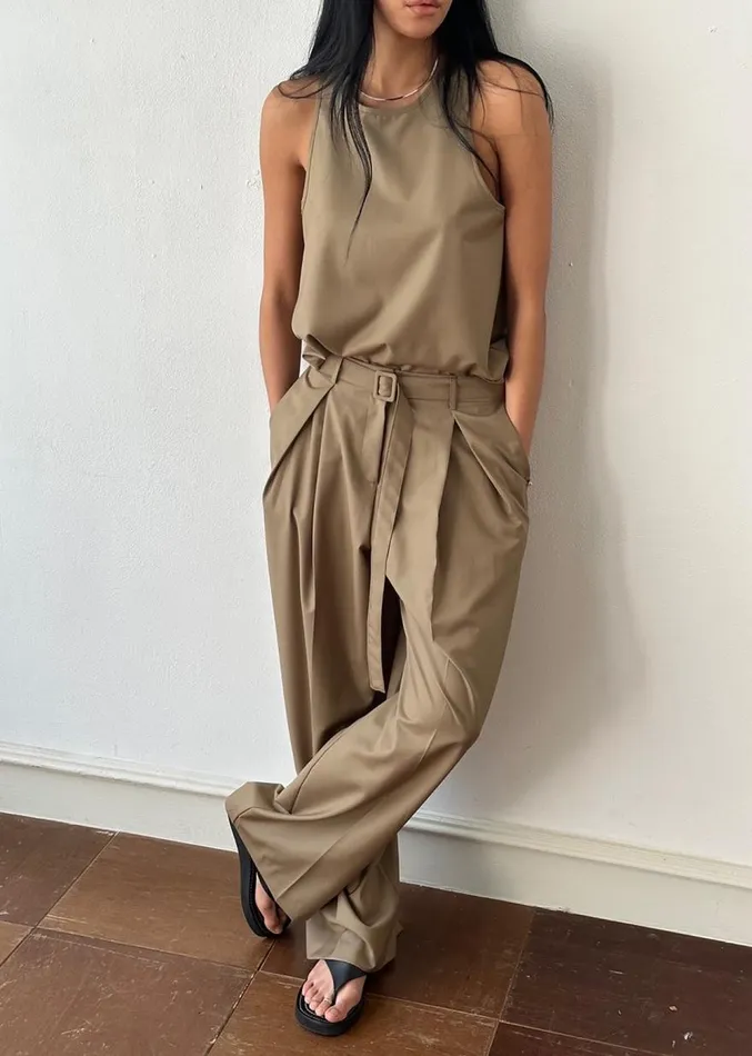 The Frankie Shop Clay Belted Pants 8211 Desert Taupe Women Clothing