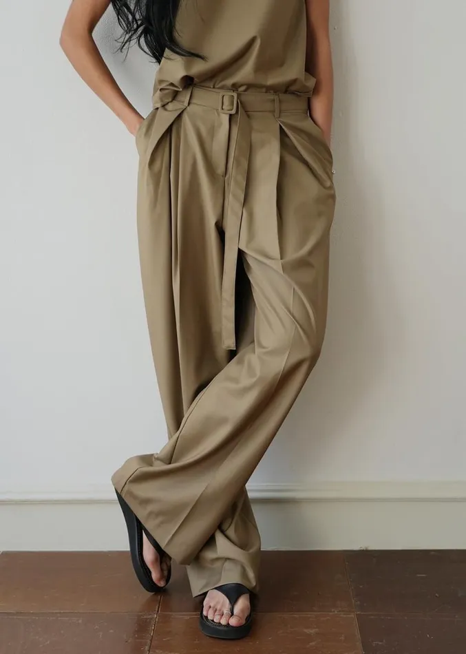 The Frankie Shop Clay Belted Pants 8211 Desert Taupe Women Clothing