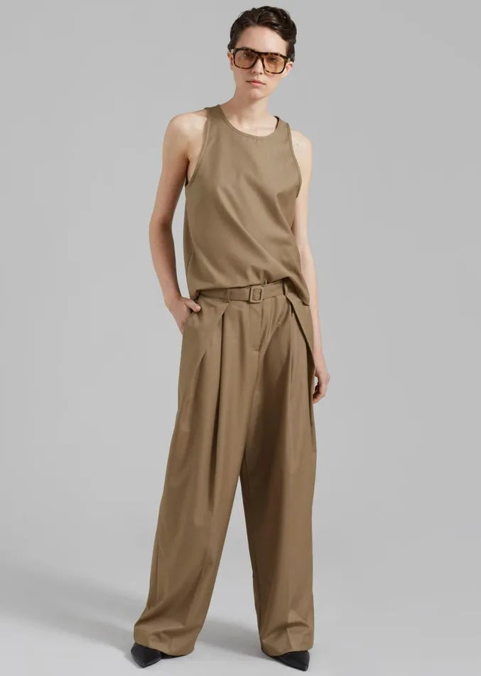The Frankie Shop Clay Belted Pants 8211 Desert Taupe Women Clothing