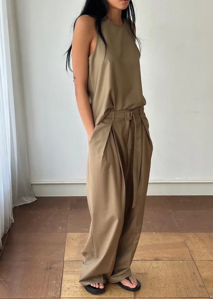The Frankie Shop Clay Belted Pants 8211 Desert Taupe Women Clothing