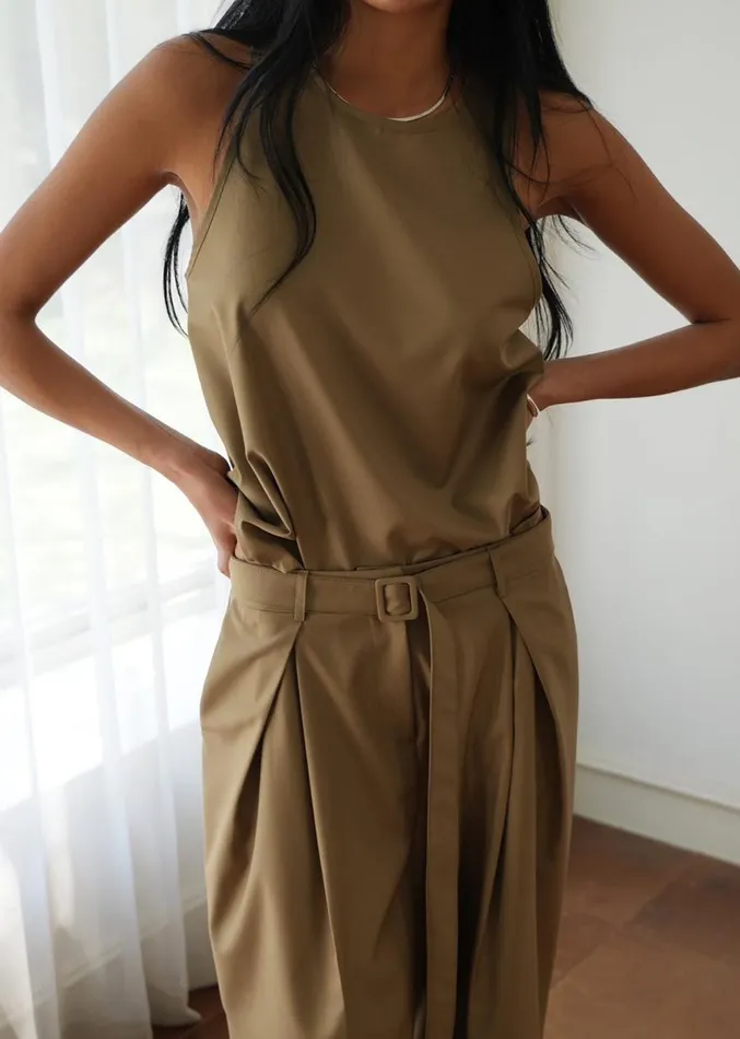 The Frankie Shop Clay Belted Pants 8211 Desert Taupe Women Clothing