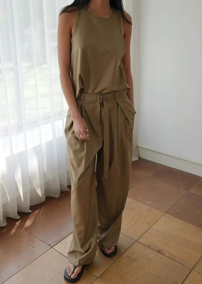 The Frankie Shop Clay Belted Pants 8211 Desert Taupe Women Clothing