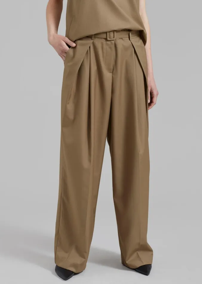 The Frankie Shop Clay Belted Pants 8211 Desert Taupe Women Clothing
