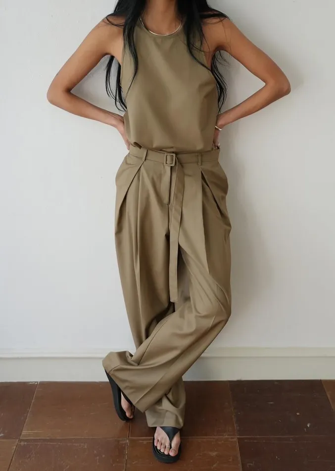 The Frankie Shop Clay Belted Pants 8211 Desert Taupe Women Clothing