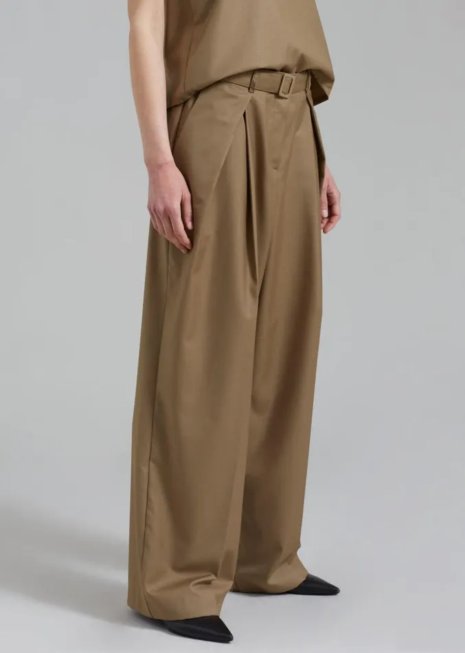 The Frankie Shop Clay Belted Pants 8211 Desert Taupe Women Clothing
