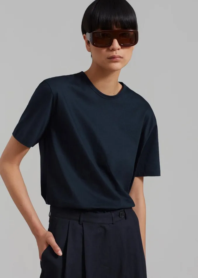 The Frankie Shop Connell Boxy Tee 8211 Navy Women Tops