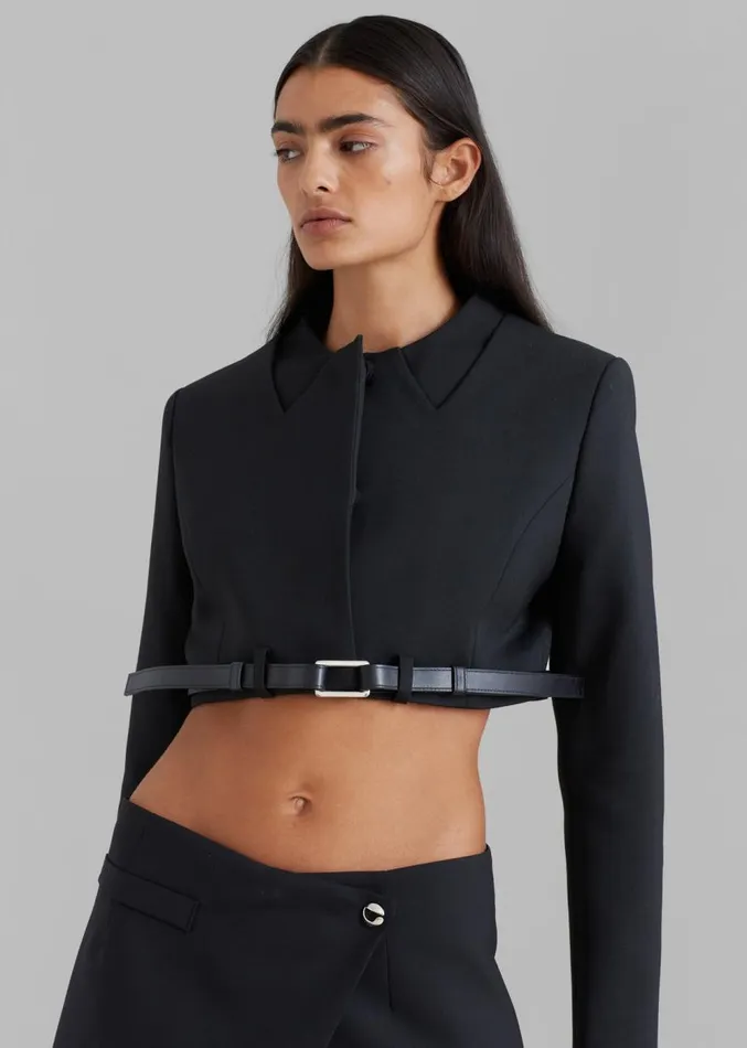 The Frankie Shop Coperni Cropped TrompeL039Oeil Jacket 8211 Black Women Clothing