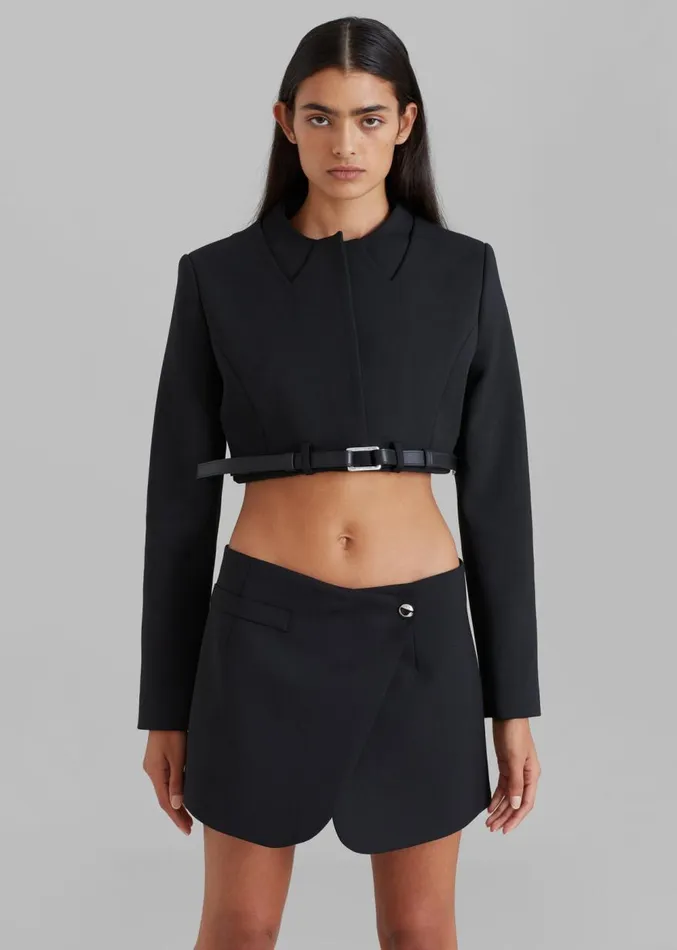The Frankie Shop Coperni Cropped TrompeL039Oeil Jacket 8211 Black Women Clothing