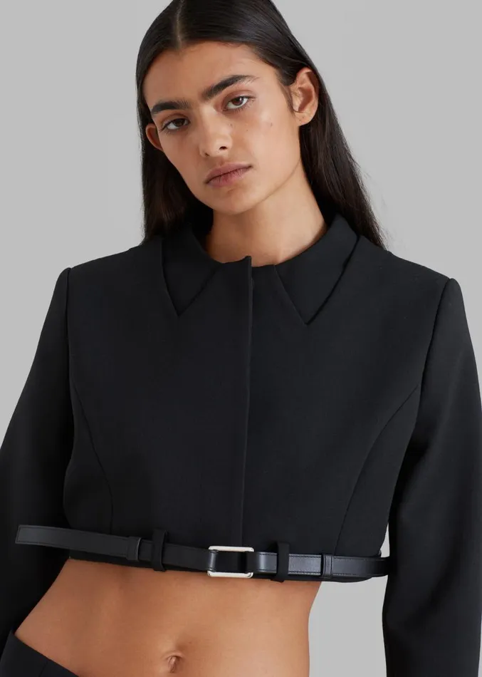 The Frankie Shop Coperni Cropped TrompeL039Oeil Jacket 8211 Black Women Clothing