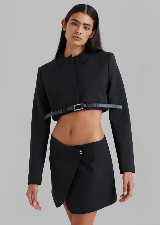 The Frankie Shop Coperni Cropped TrompeL039Oeil Jacket 8211 Black Women Clothing