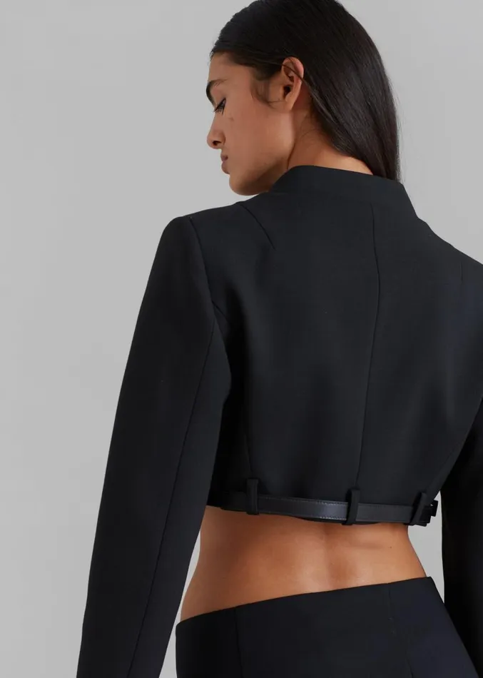 The Frankie Shop Coperni Cropped TrompeL039Oeil Jacket 8211 Black Women Clothing