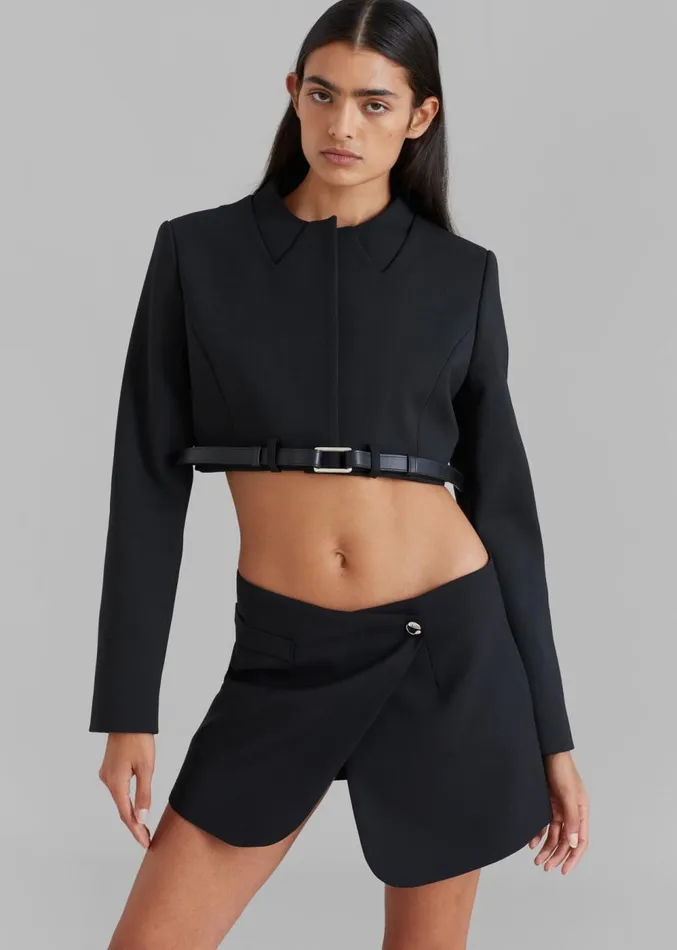 The Frankie Shop Coperni Cropped TrompeL039Oeil Jacket 8211 Black Women Clothing