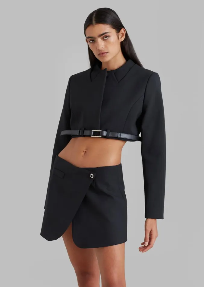 The Frankie Shop Coperni Cropped TrompeL039Oeil Jacket 8211 Black Women Clothing