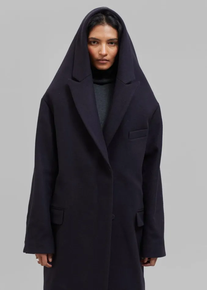 The Frankie Shop Coperni Hooded DoubleBreasted Coat 8211 Dark Navy Women Clothing