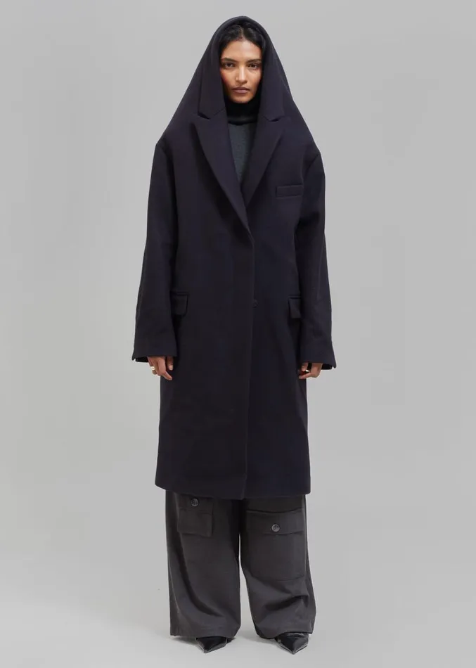 The Frankie Shop Coperni Hooded DoubleBreasted Coat 8211 Dark Navy Women Clothing