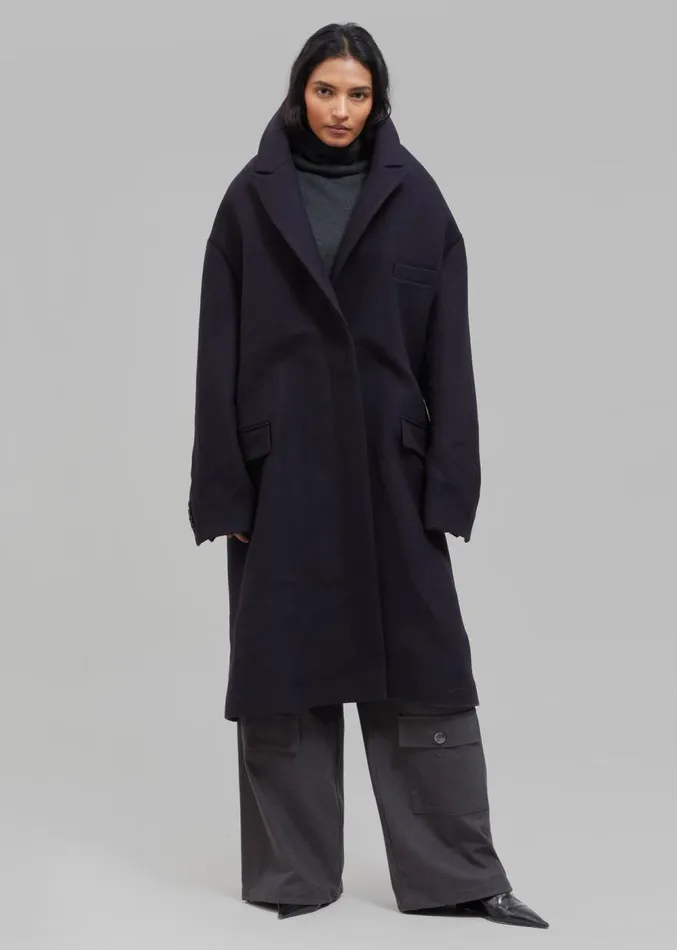 The Frankie Shop Coperni Hooded DoubleBreasted Coat 8211 Dark Navy Women Clothing