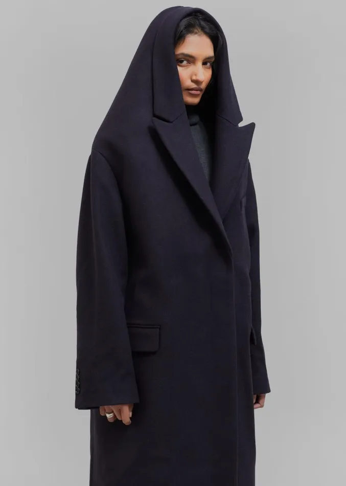 The Frankie Shop Coperni Hooded DoubleBreasted Coat 8211 Dark Navy Women Clothing