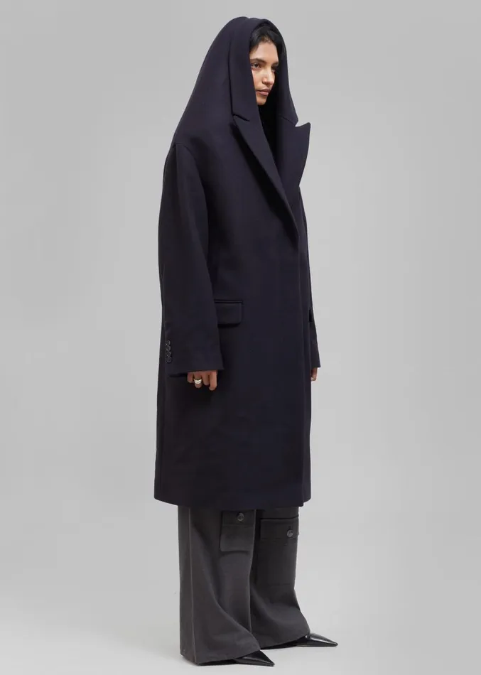 The Frankie Shop Coperni Hooded DoubleBreasted Coat 8211 Dark Navy Women Clothing