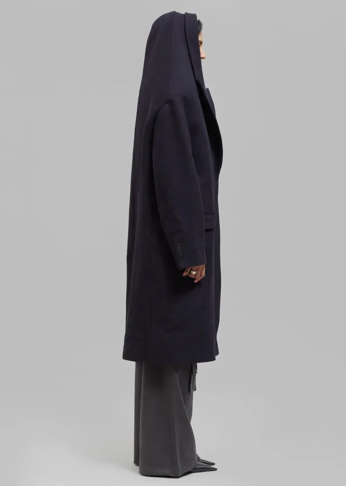 The Frankie Shop Coperni Hooded DoubleBreasted Coat 8211 Dark Navy Women Clothing