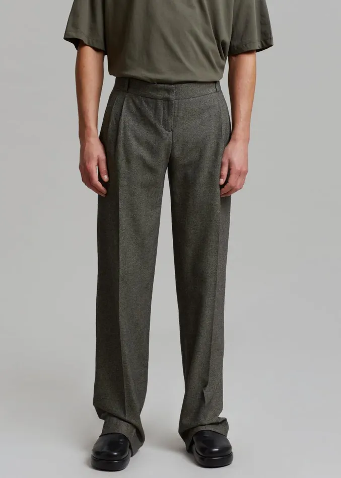 The Frankie Shop Coperni Lowrise Loose Tailored Trousers 8211 Dark Moss Men Bottoms