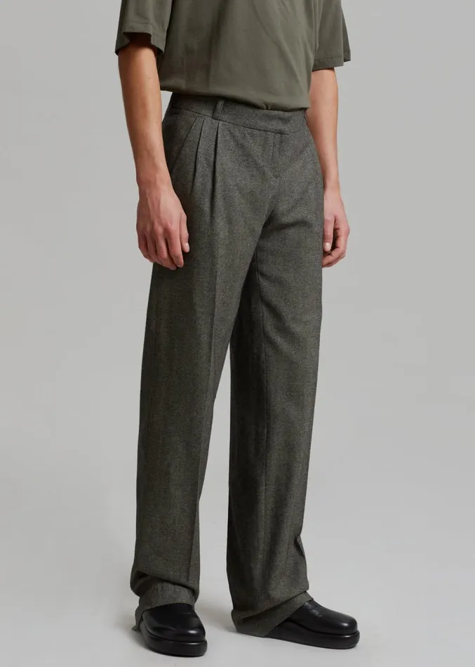 The Frankie Shop Coperni Lowrise Loose Tailored Trousers 8211 Dark Moss Men Bottoms