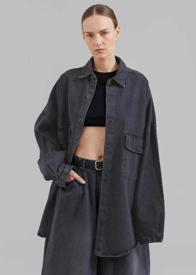The Frankie Shop Dallas Denim Overshirt 8211 Dark Grey Women Tops