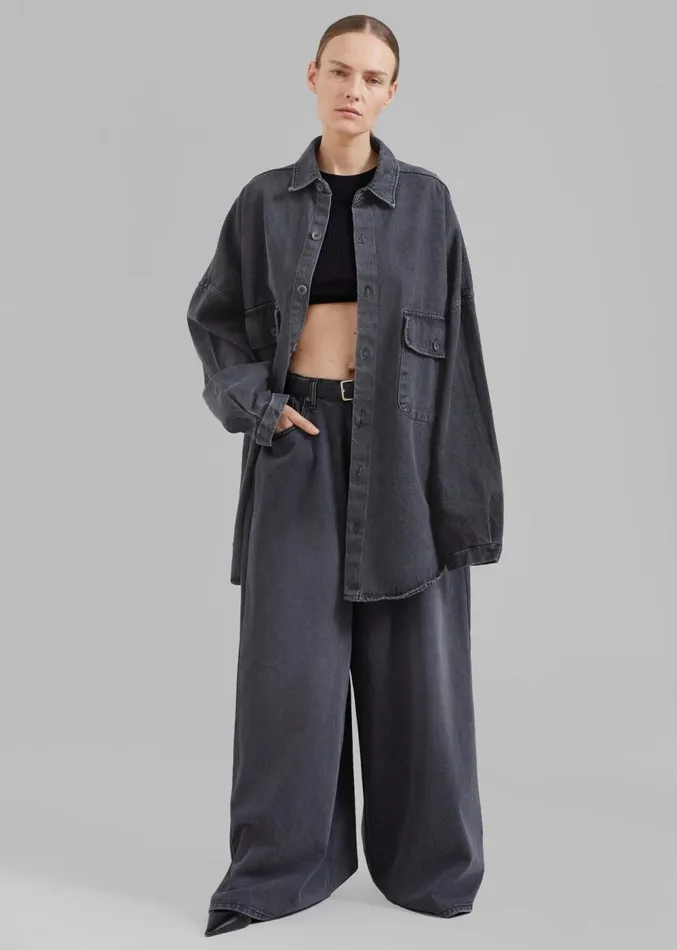 The Frankie Shop Dallas Denim Overshirt 8211 Dark Grey Women Tops