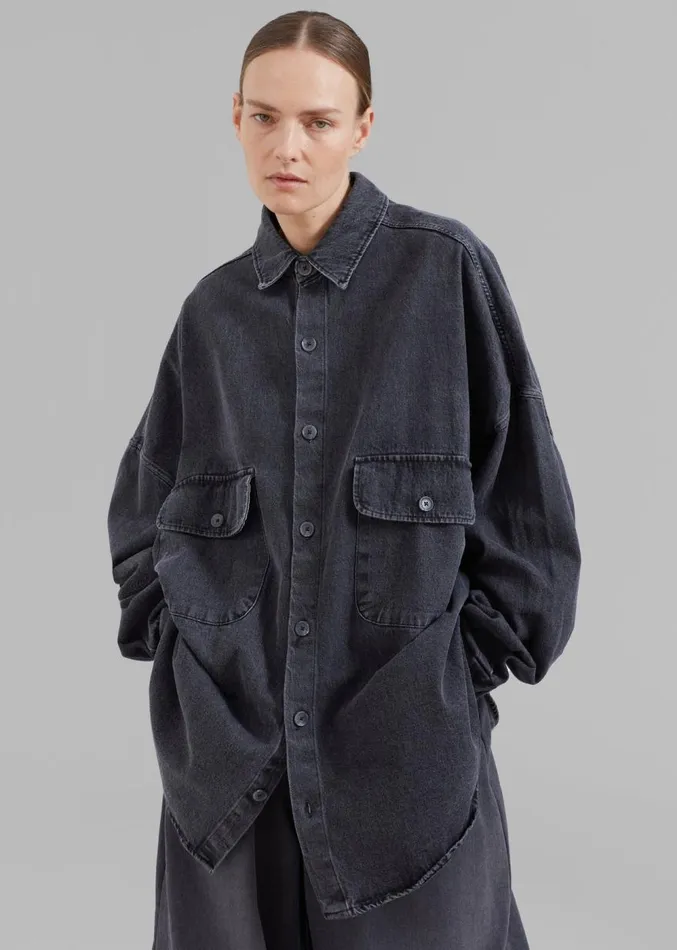 The Frankie Shop Dallas Denim Overshirt 8211 Dark Grey Women Tops