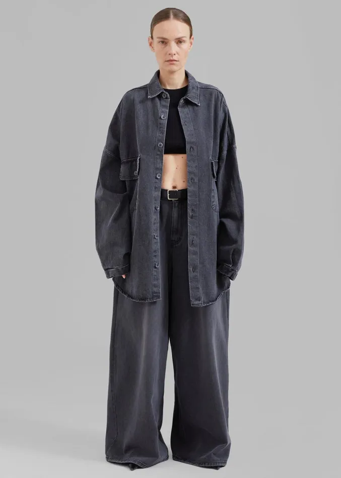 The Frankie Shop Dallas Denim Overshirt 8211 Dark Grey Women Tops