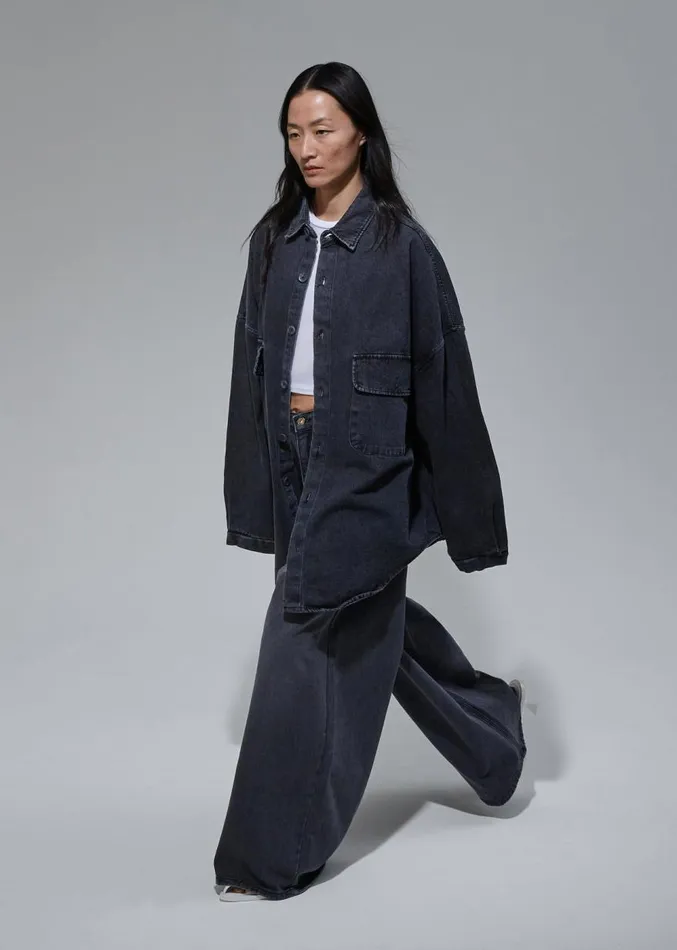 The Frankie Shop Dallas Denim Overshirt 8211 Dark Grey Women Tops