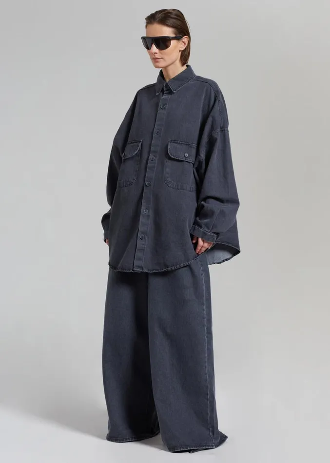 The Frankie Shop Dallas Denim Overshirt 8211 Dark Grey Women Tops