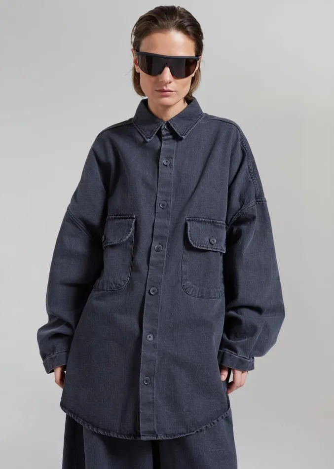 The Frankie Shop Dallas Denim Overshirt 8211 Dark Grey Women Tops