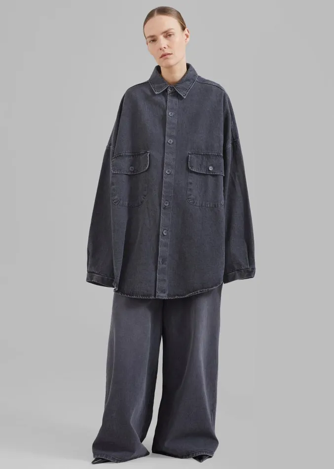 The Frankie Shop Dallas Denim Overshirt 8211 Dark Grey Women Tops