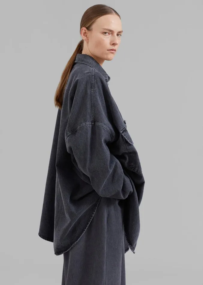 The Frankie Shop Dallas Denim Overshirt 8211 Dark Grey Women Tops