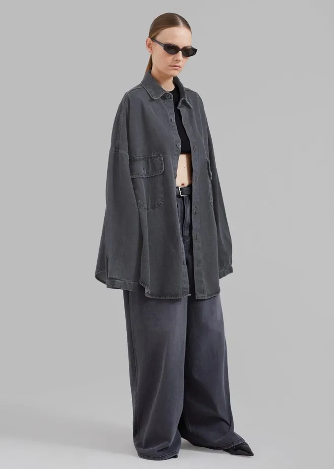 The Frankie Shop Dallas Denim Overshirt 8211 Dark Grey Women Tops