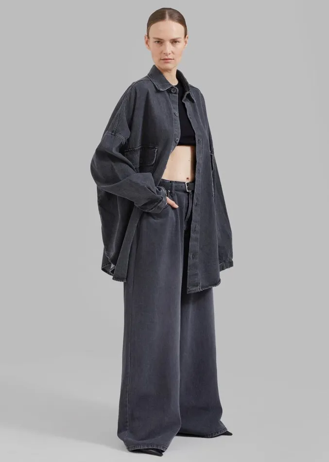 The Frankie Shop Dallas Denim Overshirt 8211 Dark Grey Women Tops