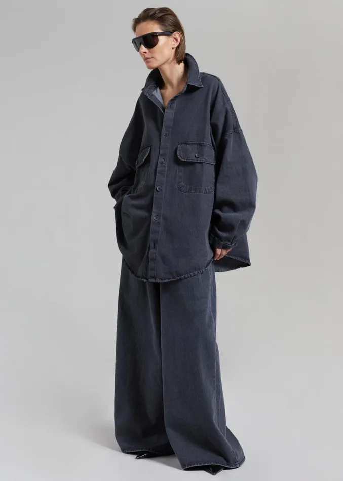 The Frankie Shop Dallas Denim Overshirt 8211 Dark Grey Women Tops