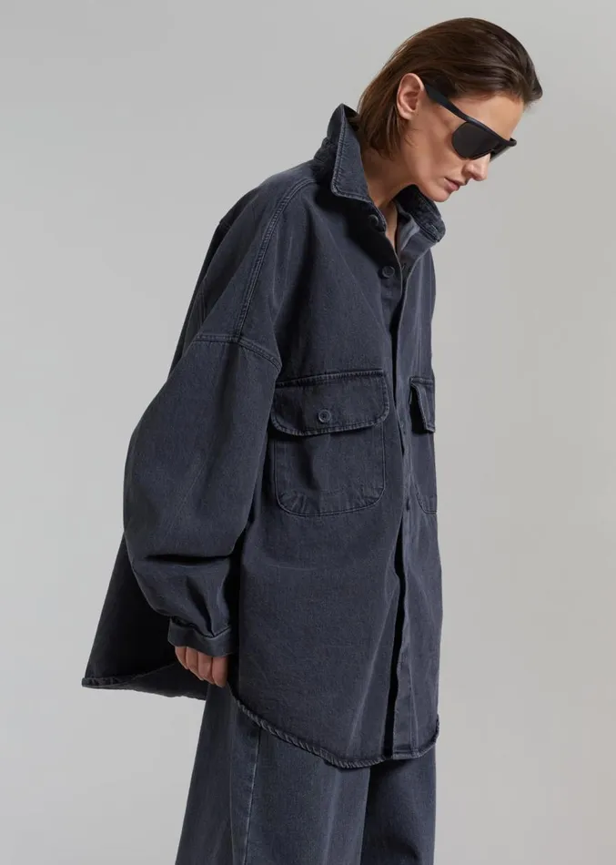 The Frankie Shop Dallas Denim Overshirt 8211 Dark Grey Women Tops