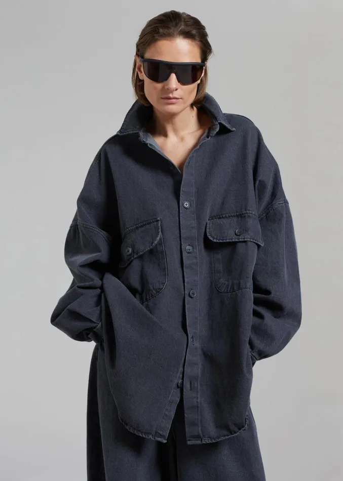 The Frankie Shop Dallas Denim Overshirt 8211 Dark Grey Women Tops
